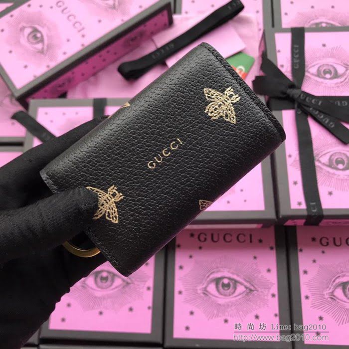 GUCCI古馳 新款 495071黑全皮 2018最新款 鑰匙包系列 蜜蜂星星圖案  ydgq3483